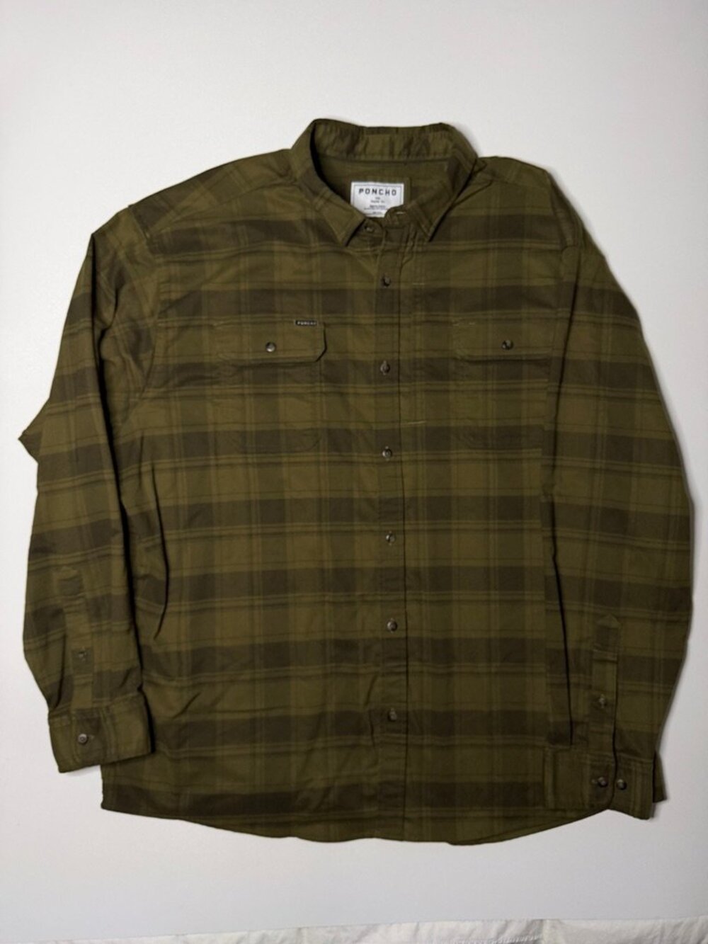 Poncho The Telluride Plaid Flannel Shirt Magnet Pockets Green Mens XXL